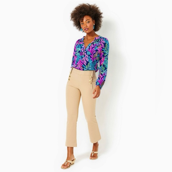 Lilly Pulitzer Parrish High Rise Crop Flare Pant 💛🤎 - Picture 6 of 9